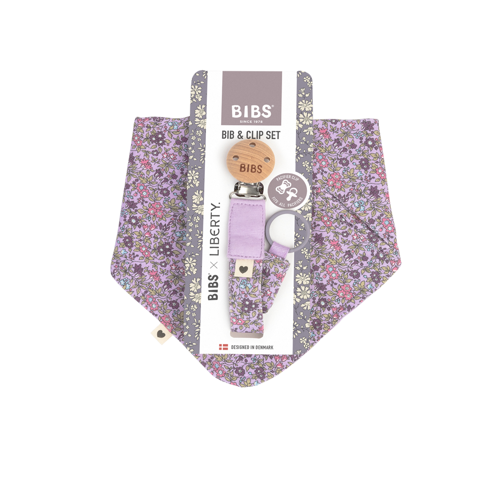 BIBS x LIBERTY Bib & Clip Set Chamomile Lawn - Violet Sky