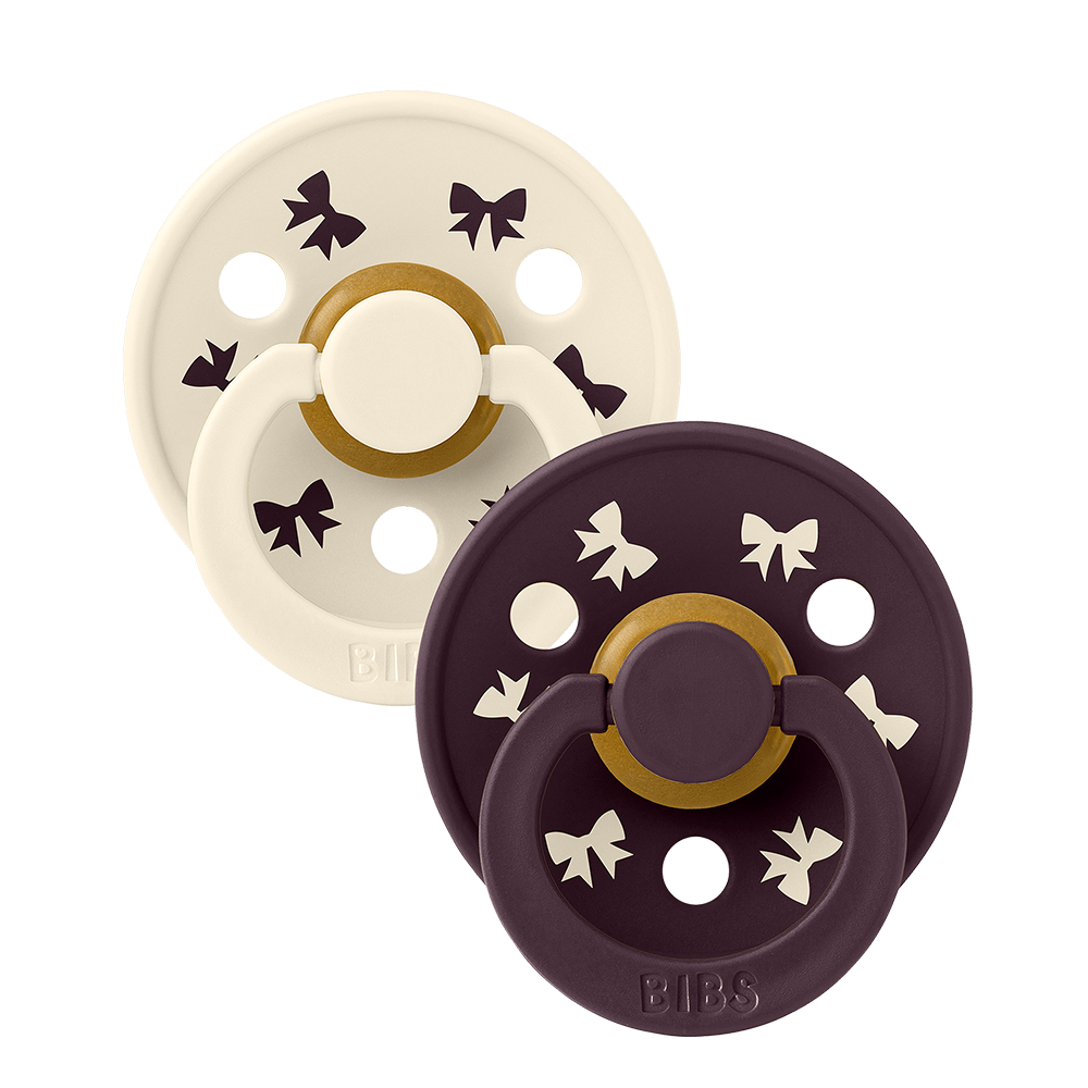 Colour Holiday Bow Pacifiers 2 Pack - Ivory/Plum