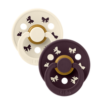 Colour Holiday Bow Pacifiers 2 Pack - Ivory/Plum - BIBS