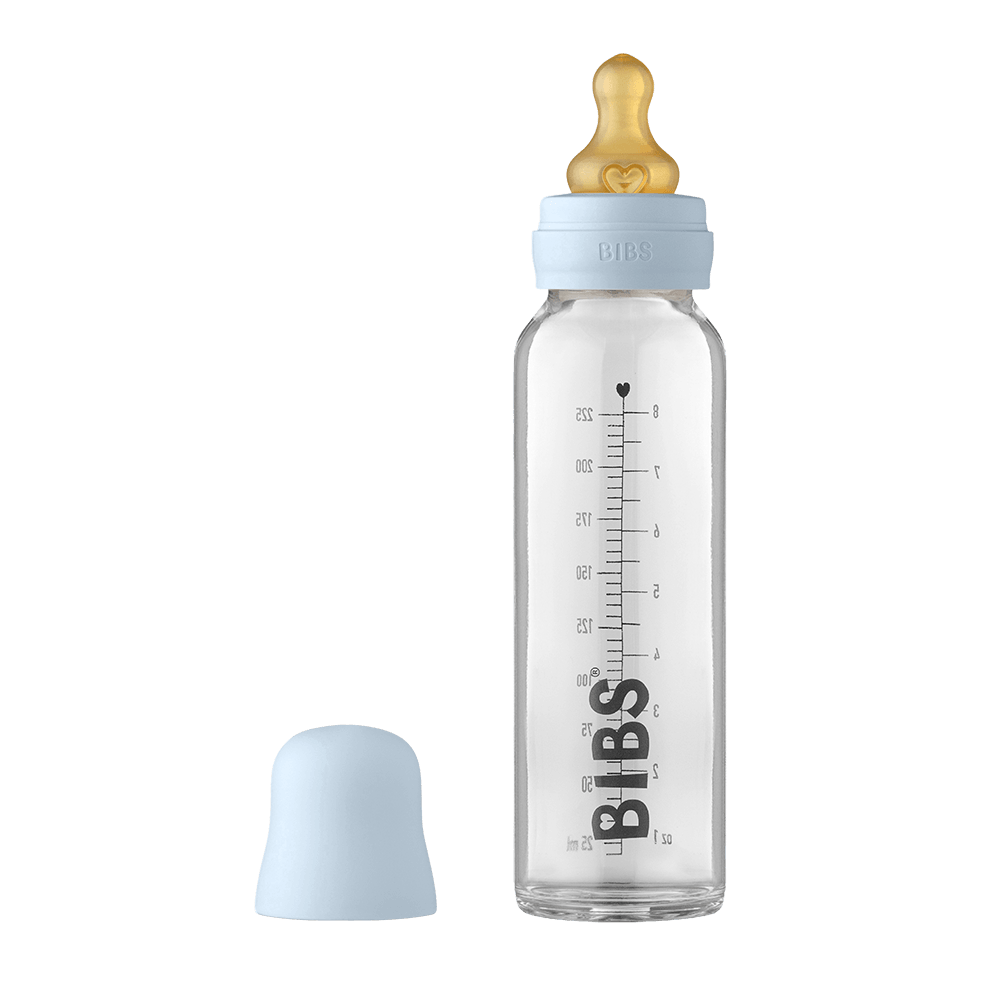 Baby Glass Bottle Complete Set 225ml - Baby Blue - BIBS