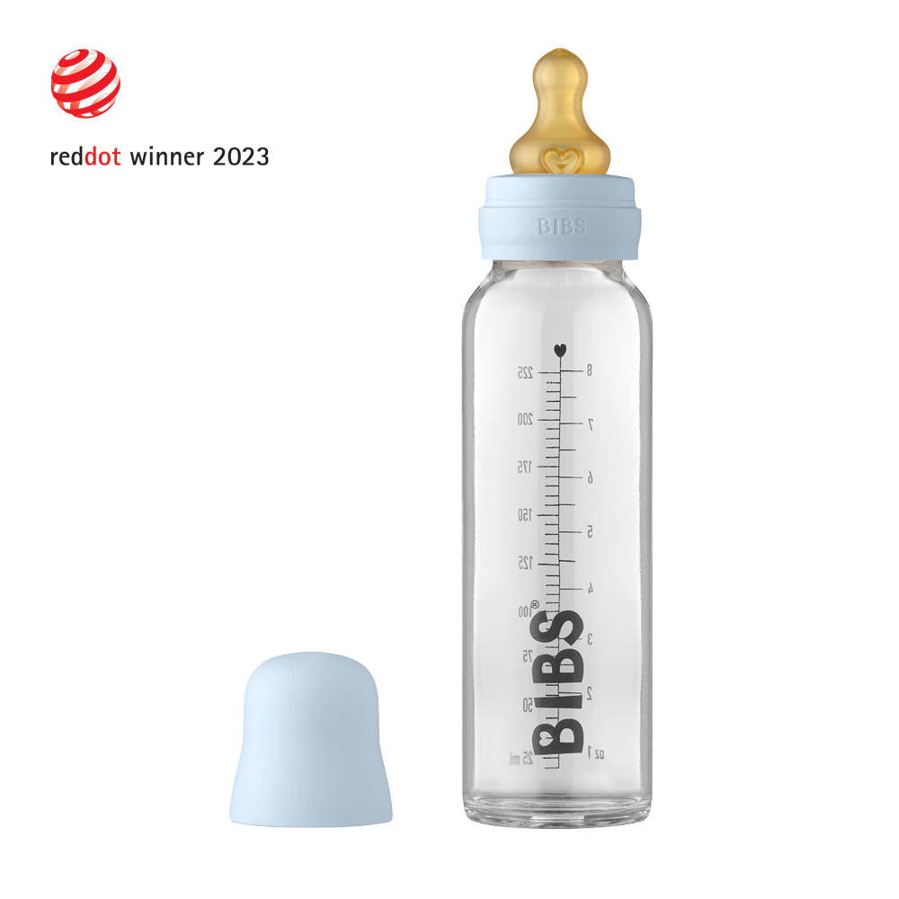 Bottiglia di vetro per bambini - set completo 225ml - Baby Blue