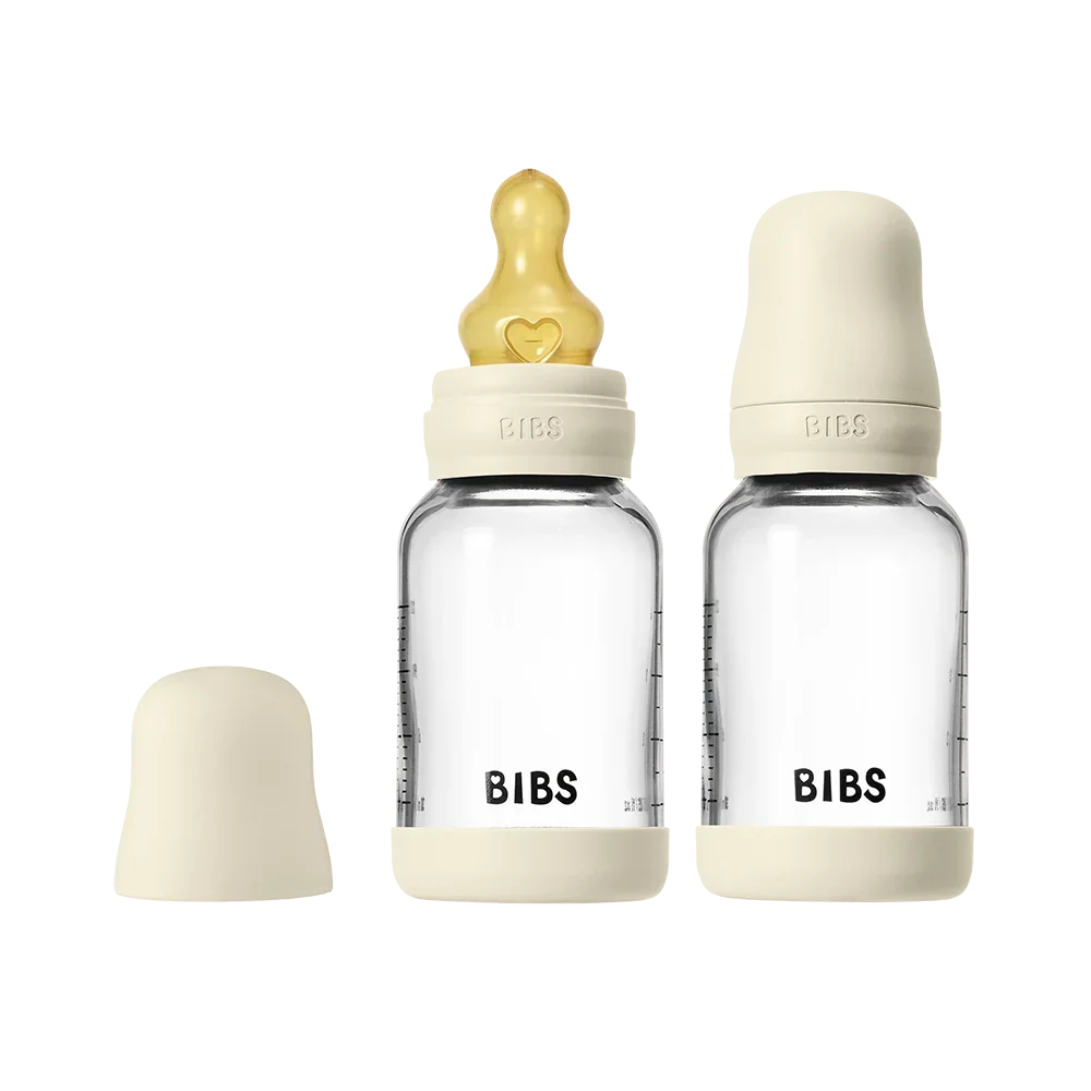 BIBS Glas-Babyflasche 120 ml Latex 2er-Pack Ivory
