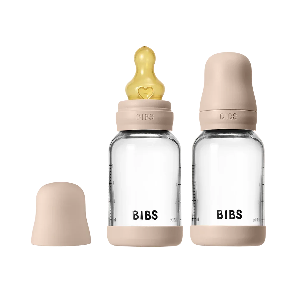BIBS Glas-Babyflasche 120 ml Latex 2er-Pack Blush