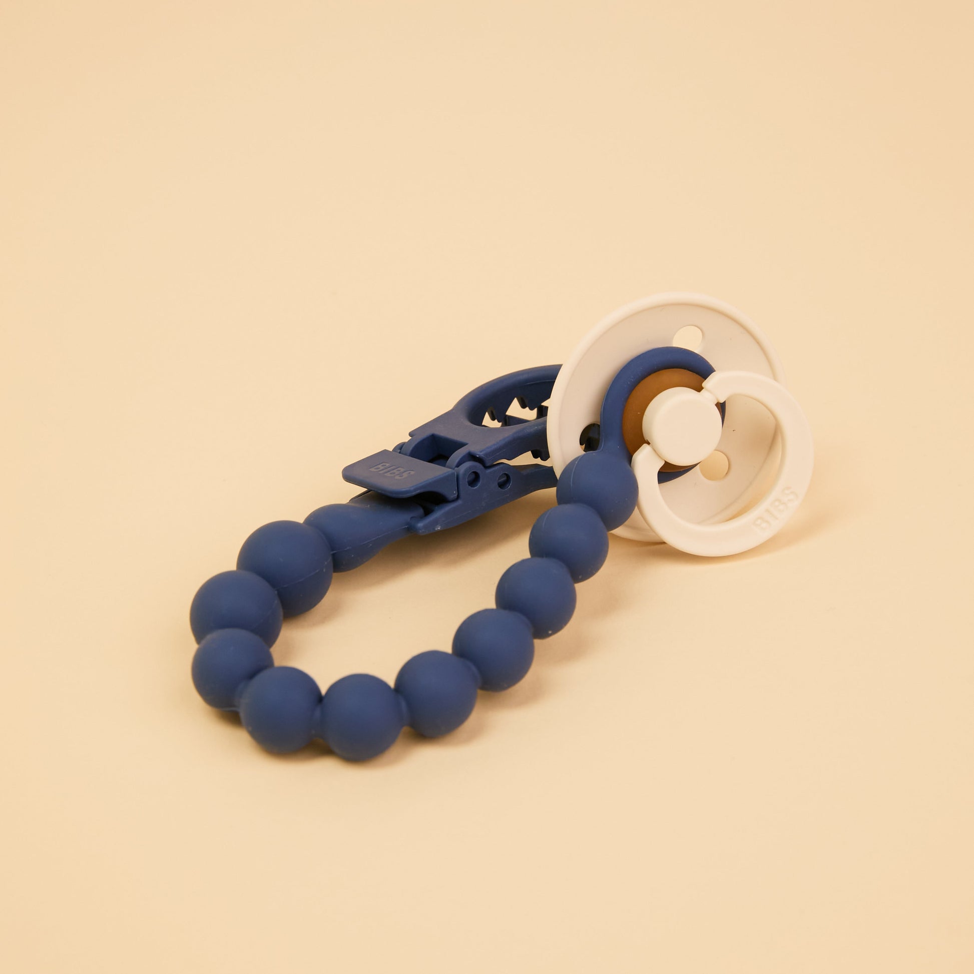 Pacifier Clip Beaded - Steel Blue