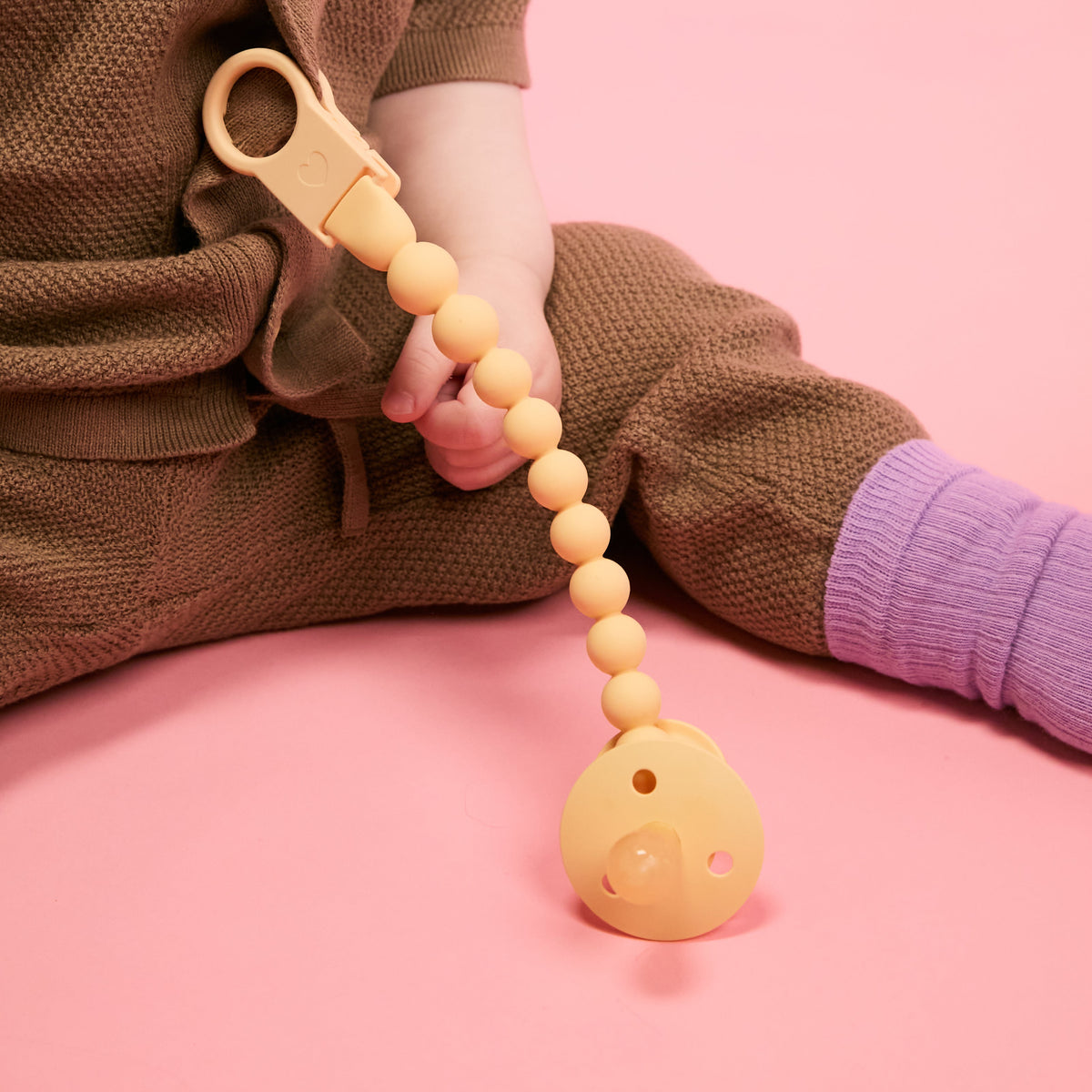Pacifier Clip Beaded - Pale Butter