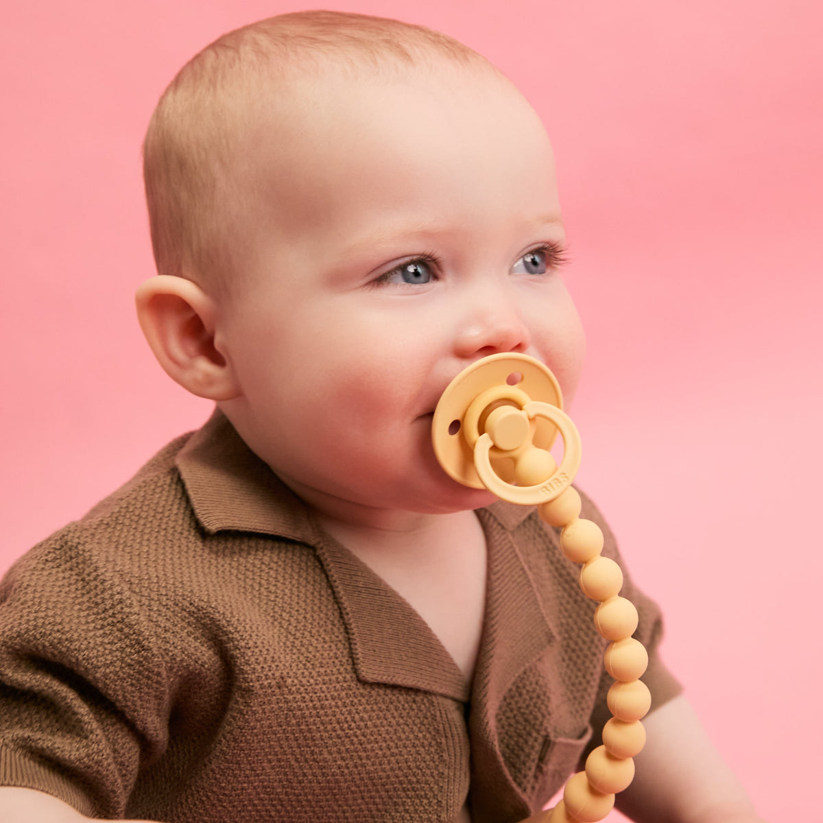 Pacifier Clip Beaded - Pale Butter