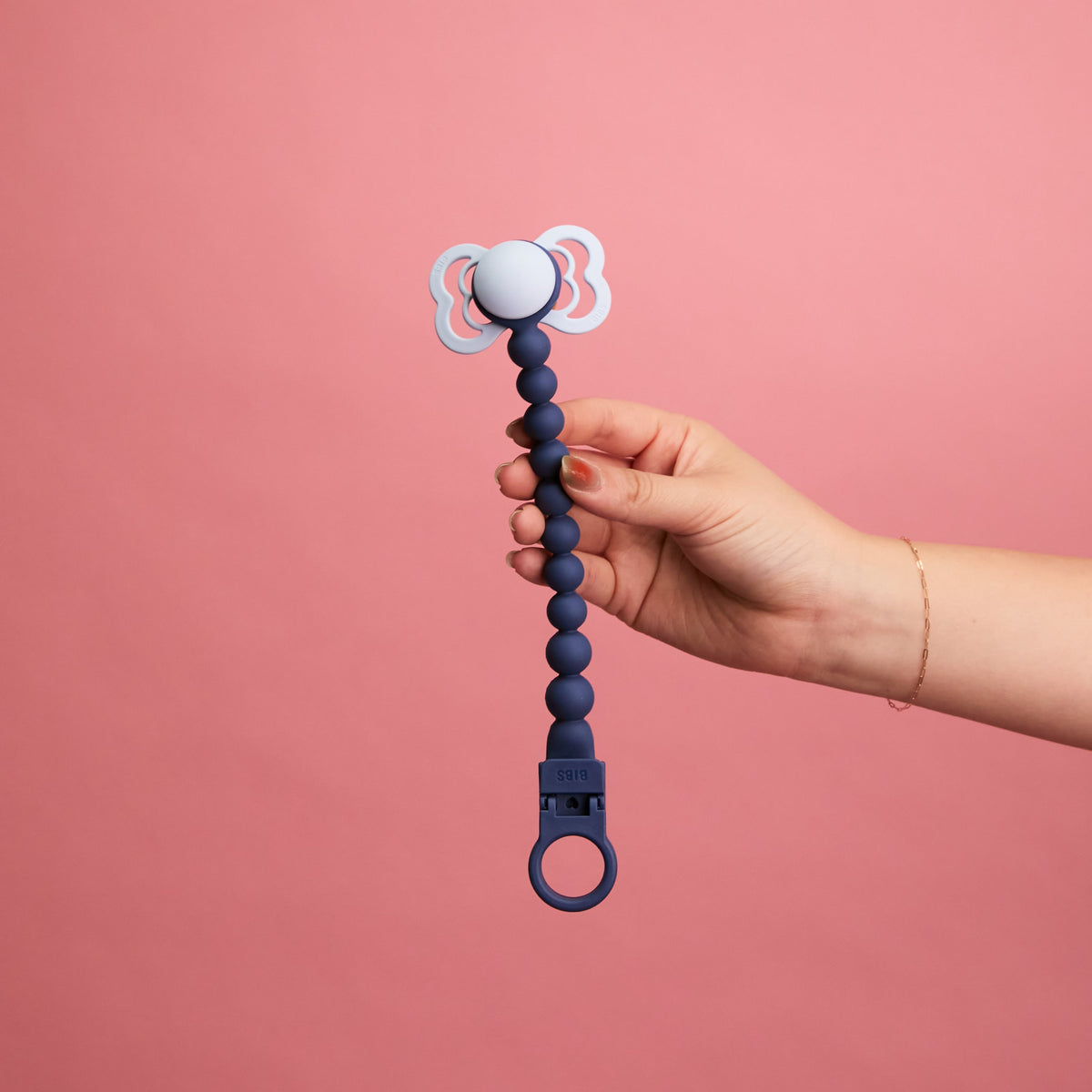 Pacifier Clip Beaded - Steel Blue