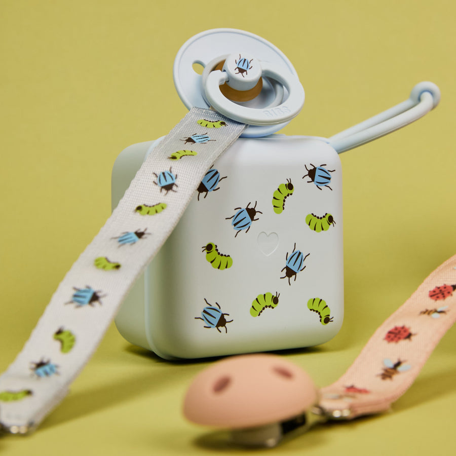 STUDIO Pacifier Clip Ribbon Caterpillar Beetle Mix - Dusty Blue