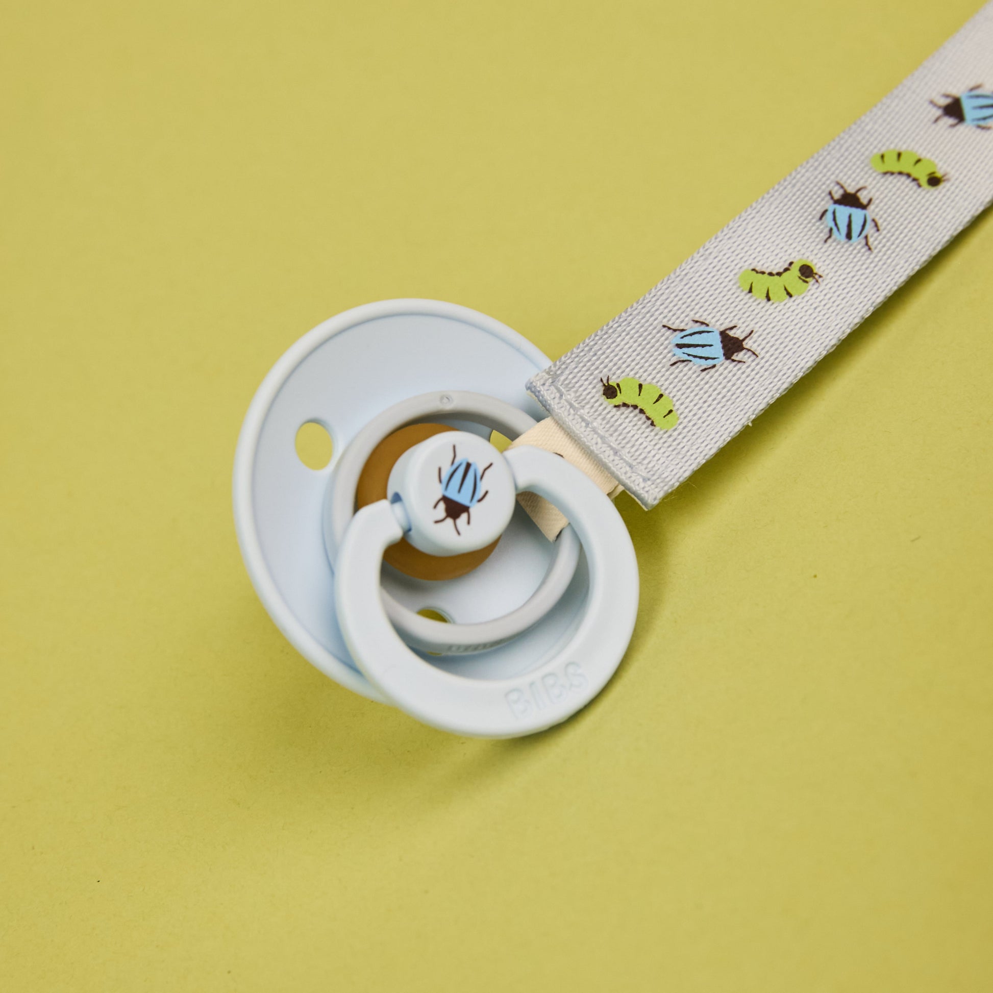 STUDIO Pacifier Clip Ribbon Caterpillar Beetle Mix - Dusty Blue