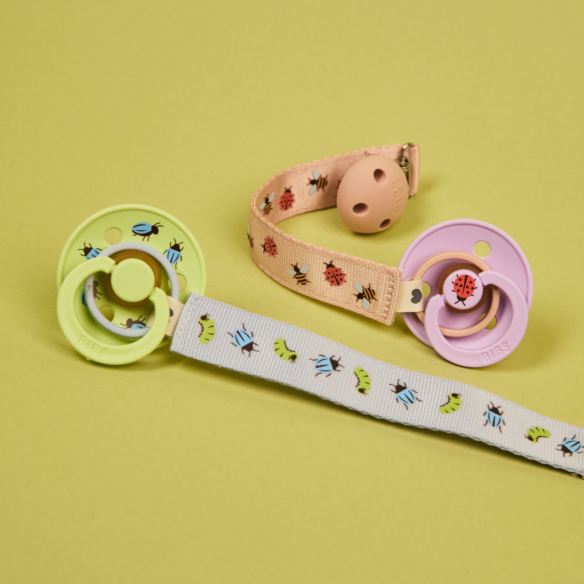 STUDIO Pacifier Clip Ribbon Caterpillar Beetle Mix - Dusty Blue