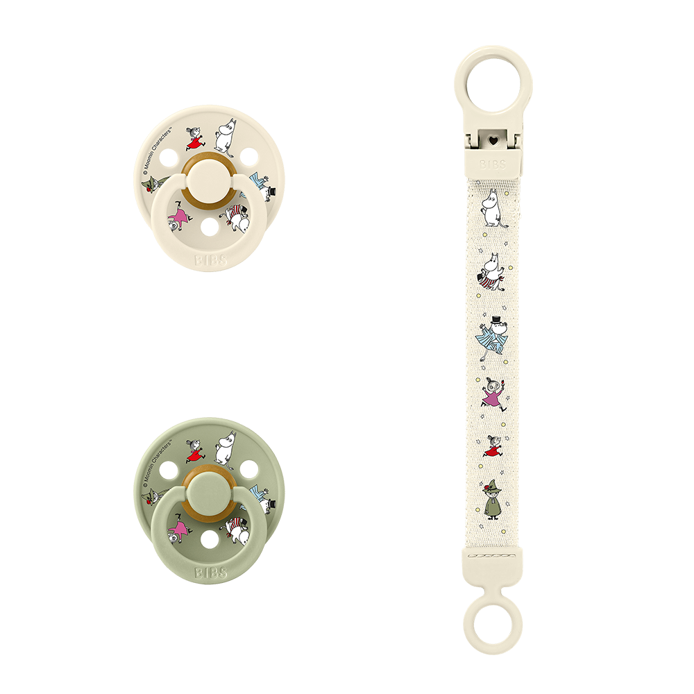 BIBS x Moomin Colour Pacifier & Loop Clip Gift Set - Ivory/Sage