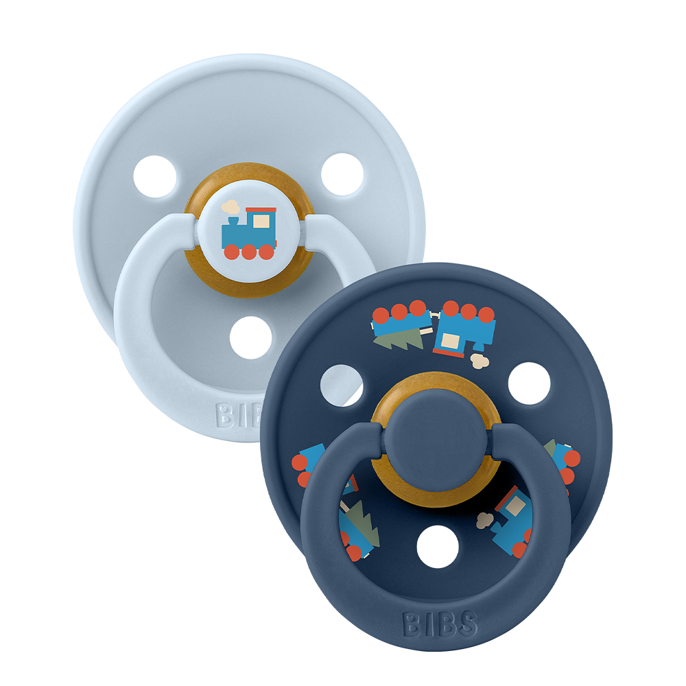 Colour Holiday Train Pacifiers 2 Pack - Baby Blue/Steel Blue