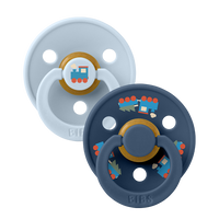 Colour Holiday Train Pacifiers 2 Pack - Baby Blue/Steel Blue - BIBS