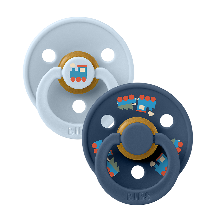 Colour Holiday Train Pacifiers 2 Pack - Baby Blue/Steel Blue