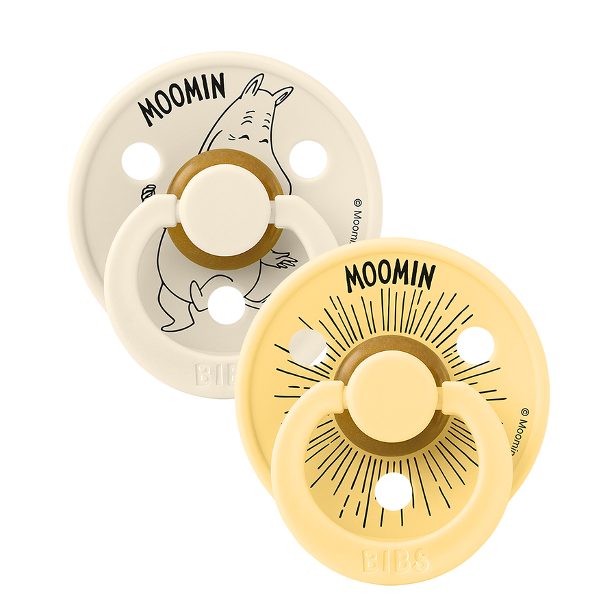 BIBS x Moomin Colour Pacifiers 2 pack Moomintroll- Ivory/Pale Butter