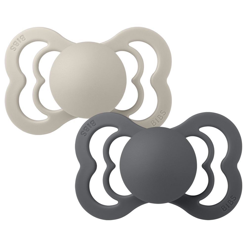 Tétine BIBS Supreme, lot de 2, caoutchouc naturel, tétine danoise de forme  symétrique. Sans BPA. (Cloud/Black, taille 1 (0-6 mois))